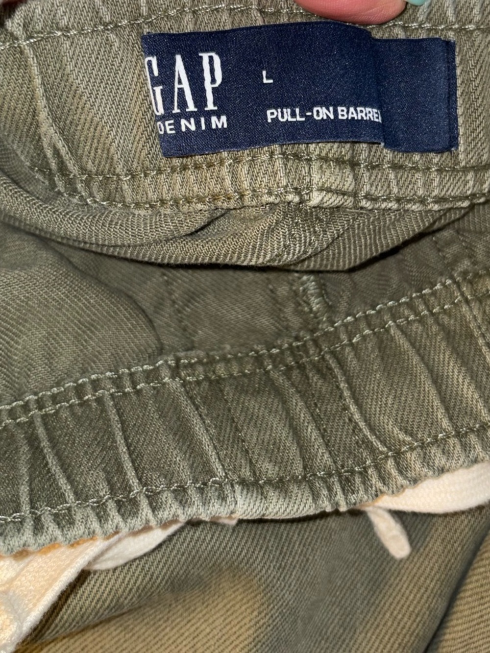 NWT GAP Mid Rise Barrel Jeans Green Pull On Soft Tapered Leg Size L - Picture 5 of 7